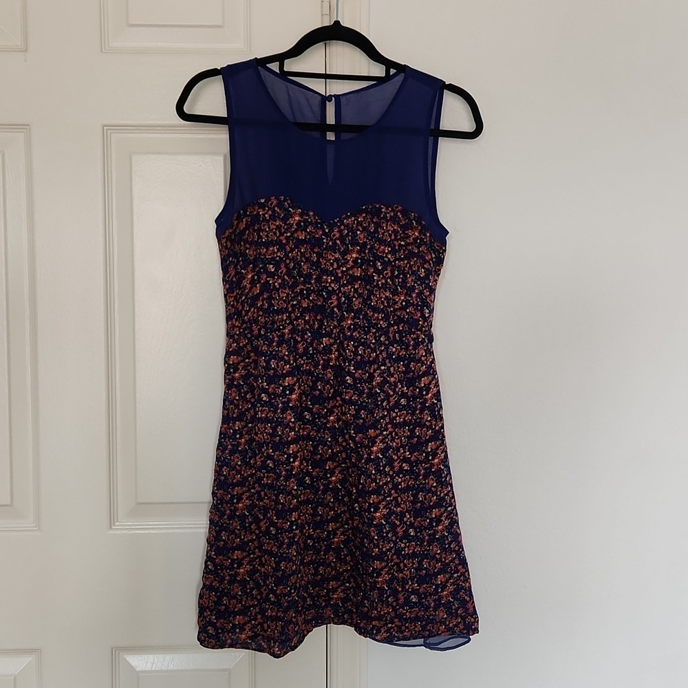 FOREVER 21 Blue Chiffon Top Floral Mini Dress sz Small